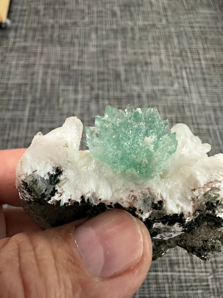 Green Apophyllite Flower with Stilbite