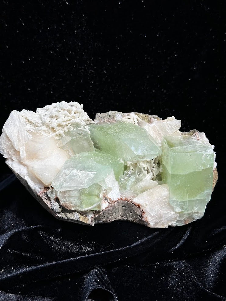 Green Apophyllite with Stilbite and Scolecite