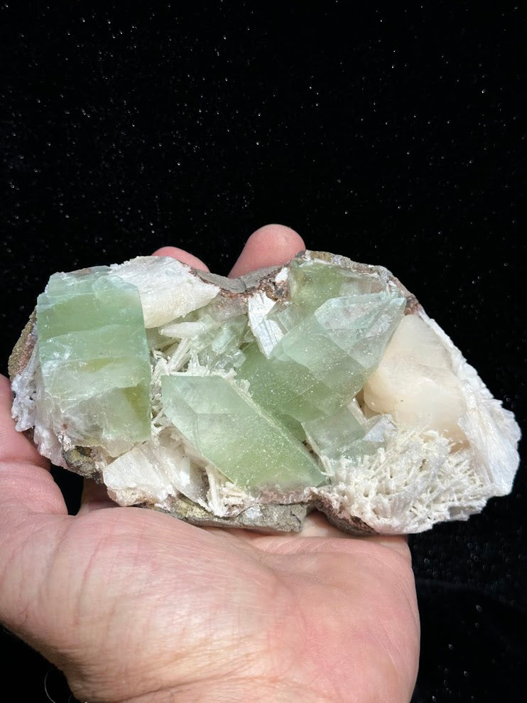 Green Apophyllite with Stilbite and Scolecite