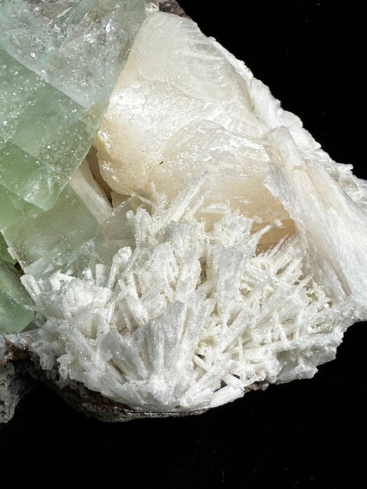 Green Apophyllite with Stilbite and Scolecite
