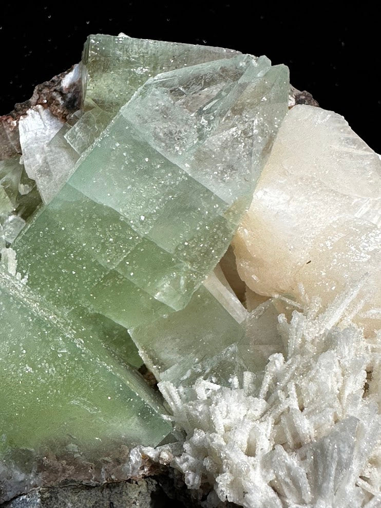 Green Apophyllite with Stilbite and Scolecite