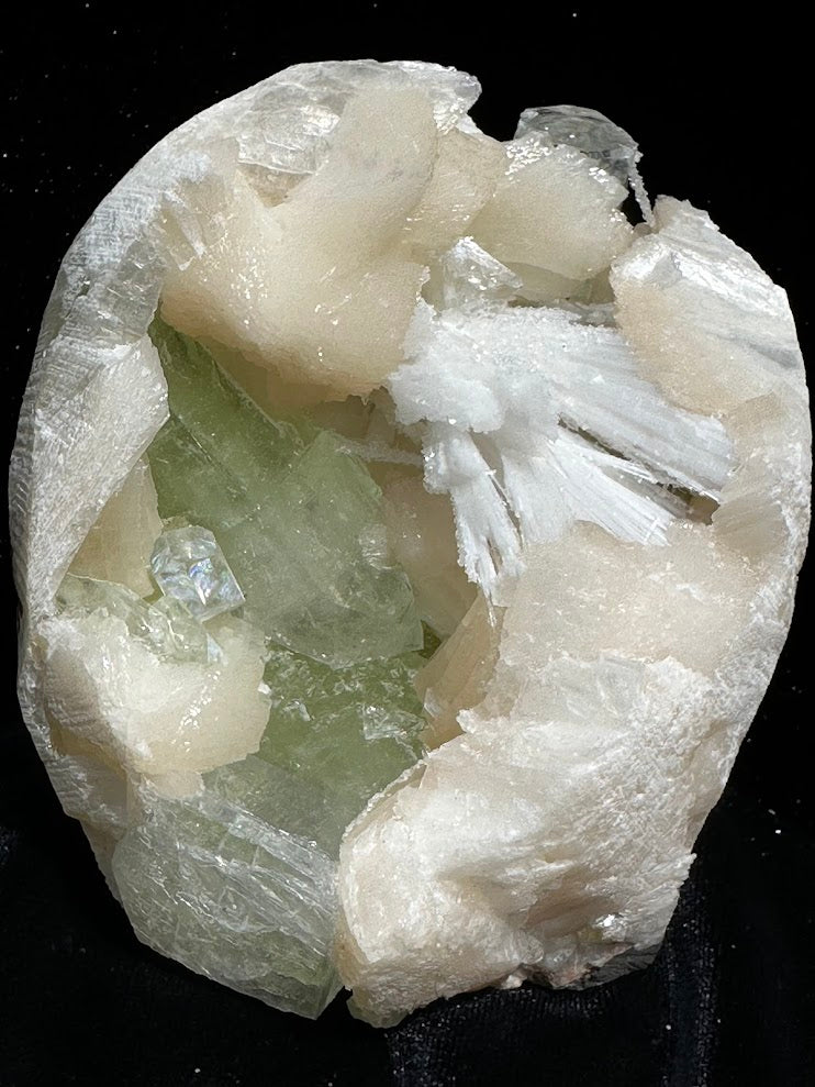 Green Apophyllite with Stilbite and Scolecite