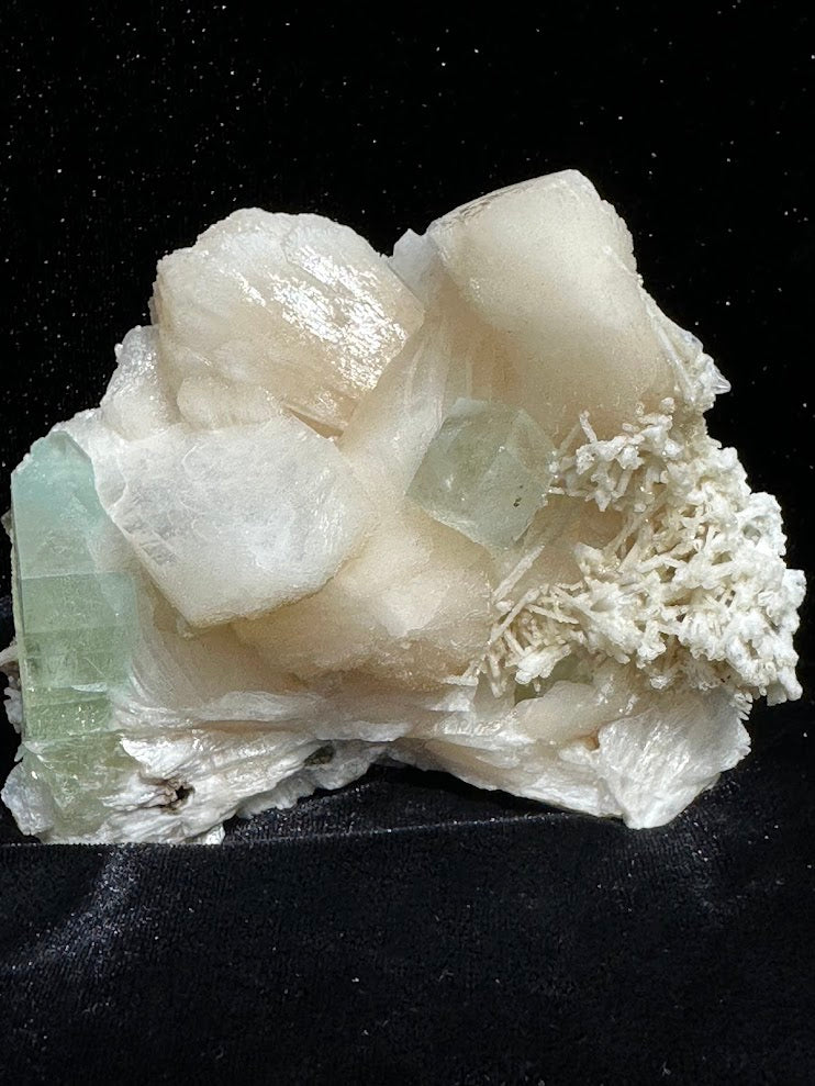 Green Apophyllite with Stilbite and Scolecite