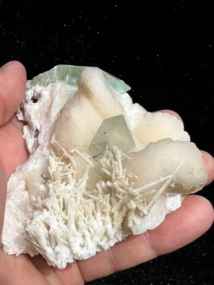 Green Apophyllite with Stilbite and Scolecite