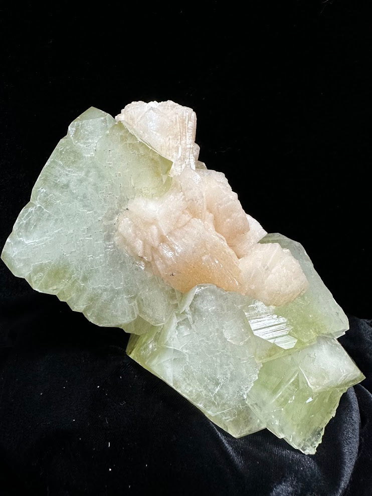 Large Cube Green Apophyllite with Stilbite