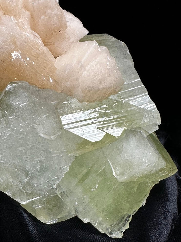 Large Cube Green Apophyllite with Stilbite