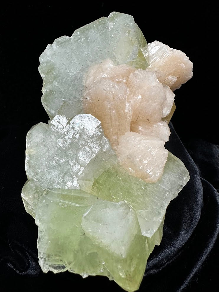 Large Cube Green Apophyllite with Stilbite