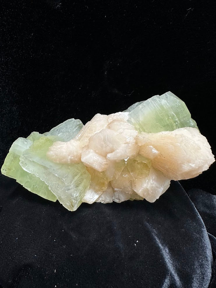 Large Cube Green Apophyllite with Stilbite