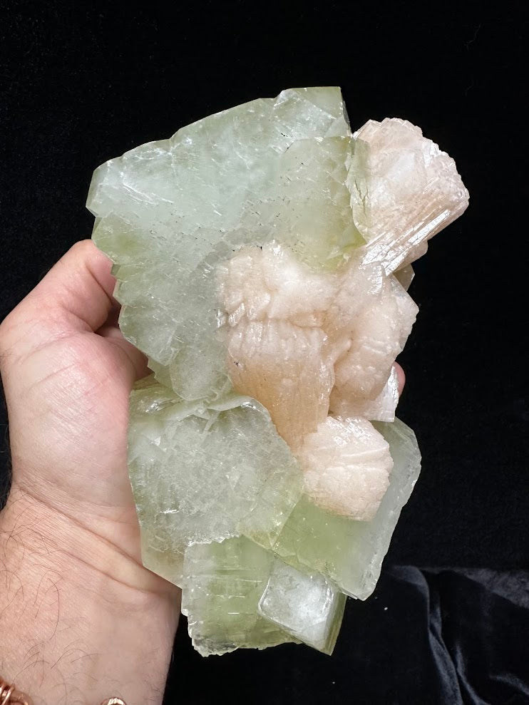 Large Cube Green Apophyllite with Stilbite