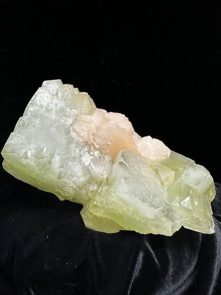 Large Cube Green Apophyllite with Stilbite