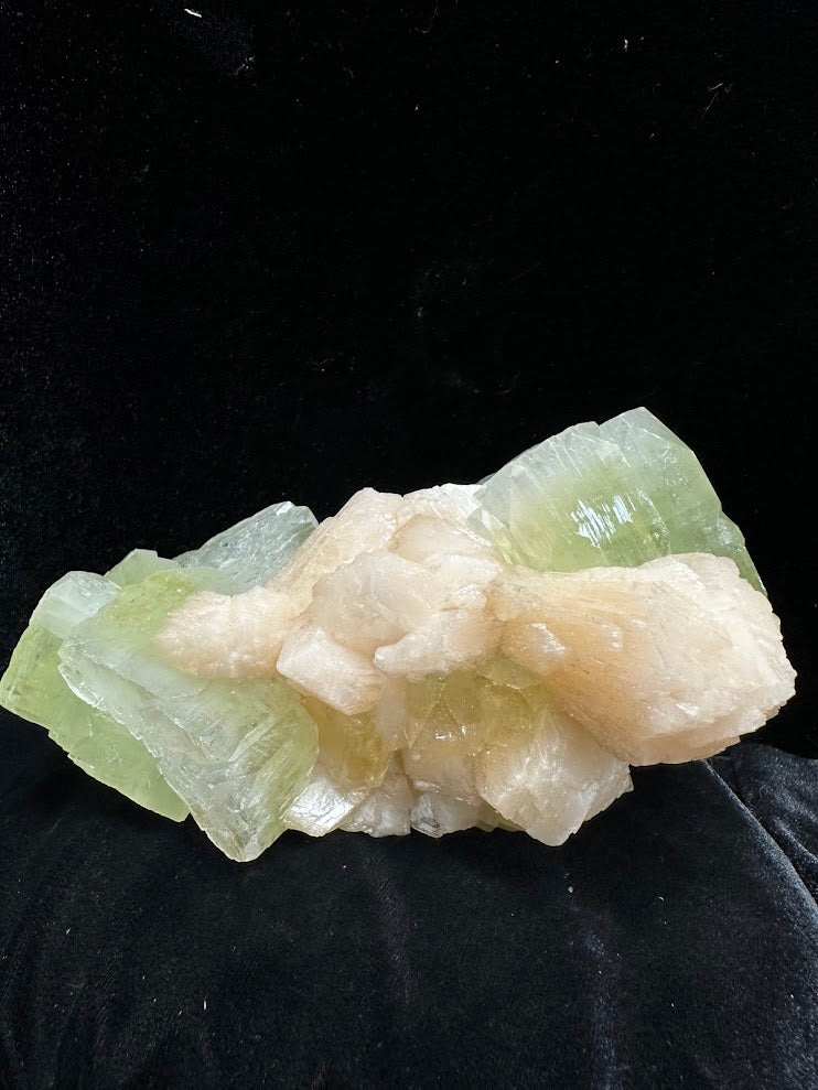 Large Cube Green Apophyllite with Stilbite