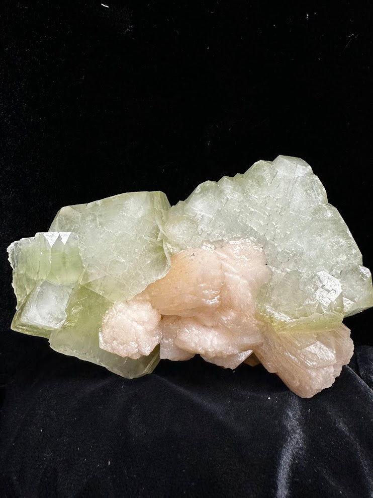 Large Cube Green Apophyllite with Stilbite