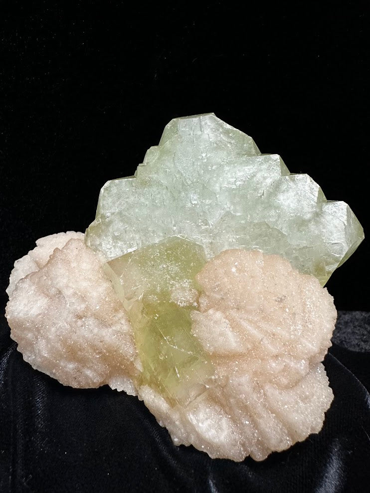 Large Cube Green Apophyllite with Stilbite