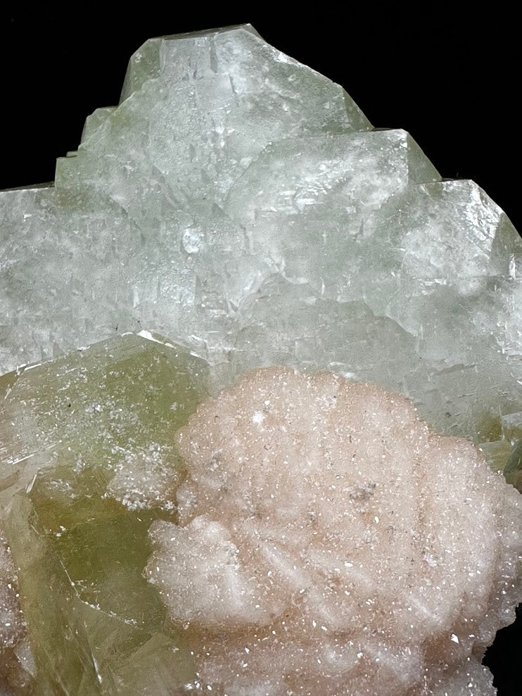 Large Cube Green Apophyllite with Stilbite