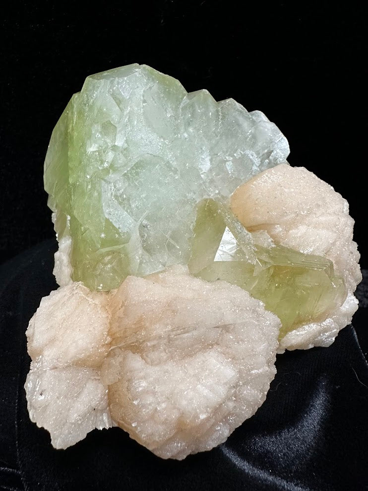 Large Cube Green Apophyllite with Stilbite