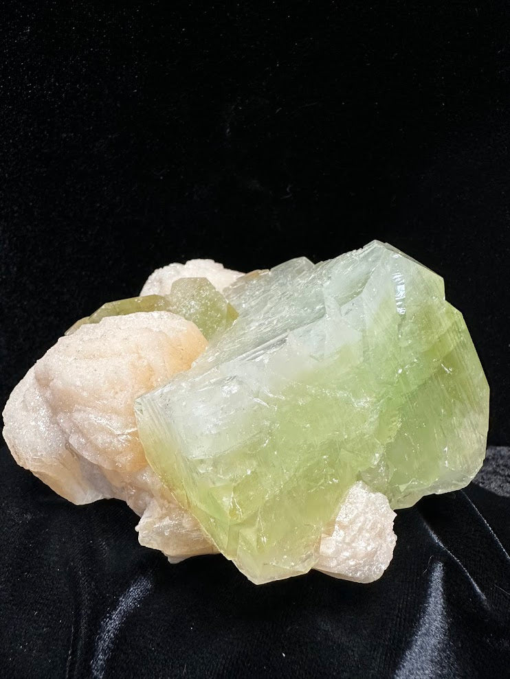 Large Cube Green Apophyllite with Stilbite