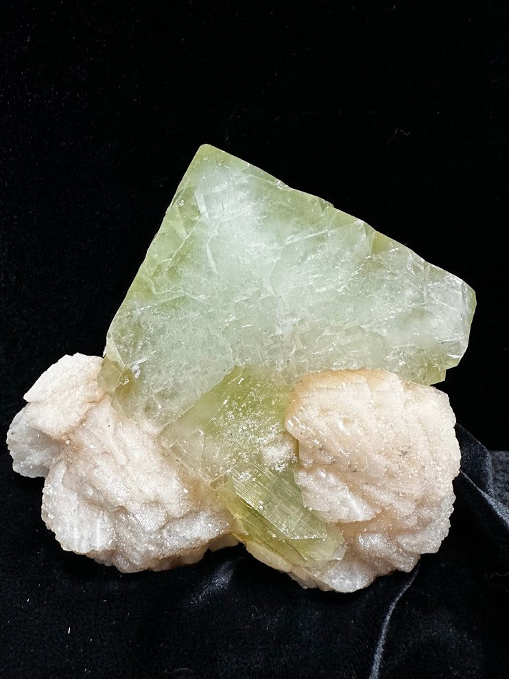 Large Cube Green Apophyllite with Stilbite