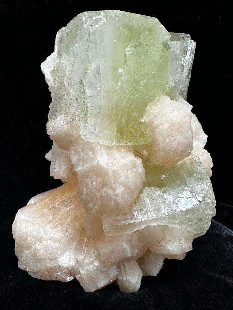 Large Cube Green Apophyllite with Stilbite