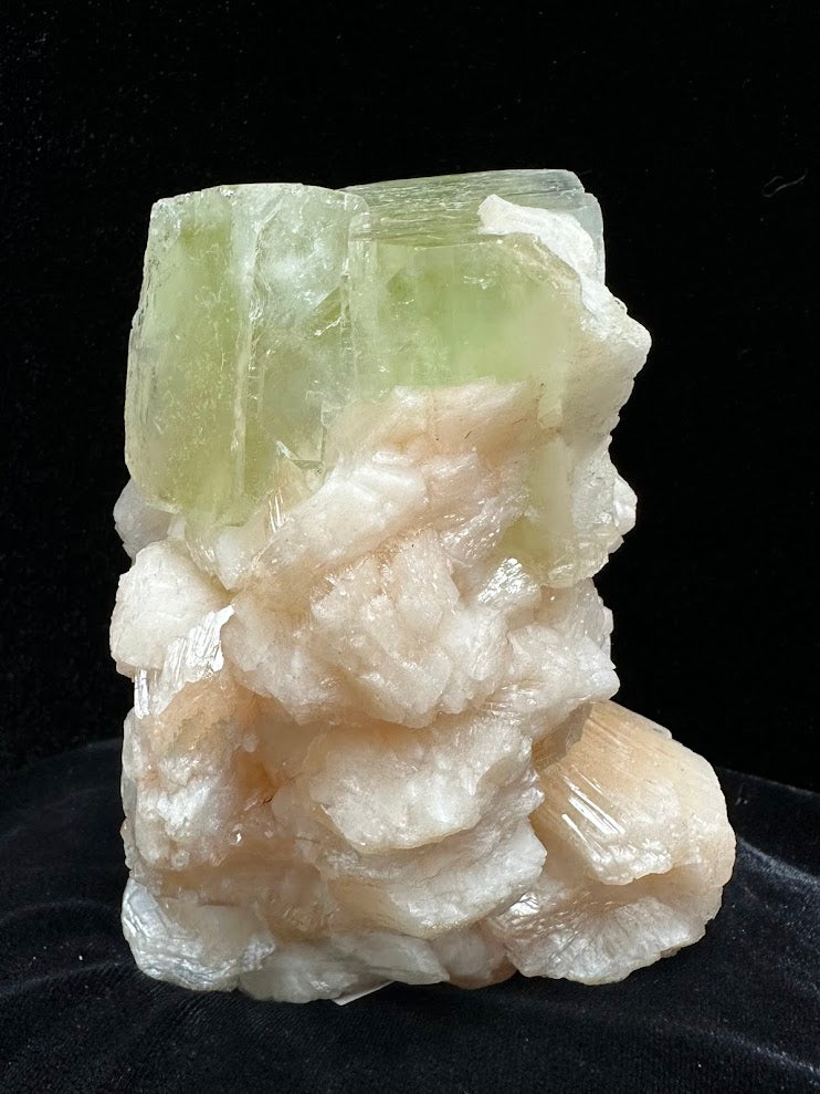 Large Cube Green Apophyllite with Stilbite