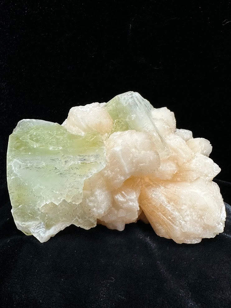 Large Cube Green Apophyllite with Stilbite