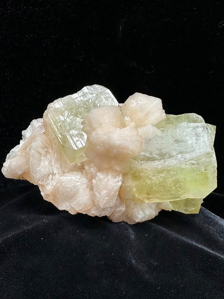 Large Cube Green Apophyllite with Stilbite