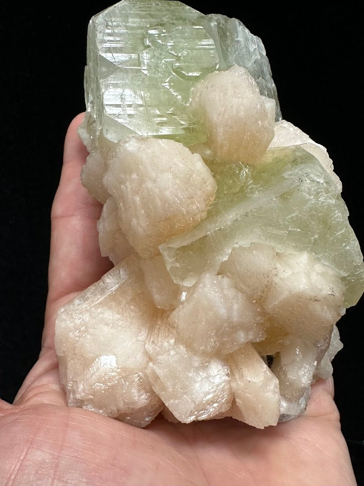 Large Cube Green Apophyllite with Stilbite
