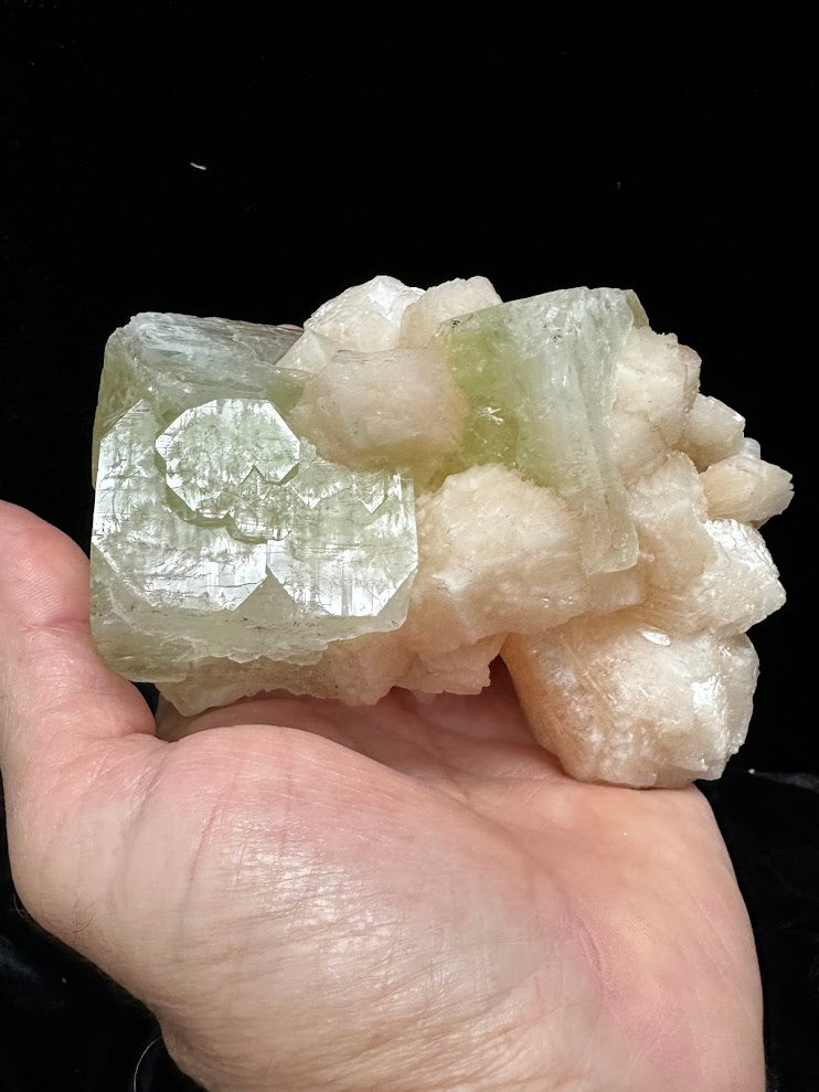 Large Cube Green Apophyllite with Stilbite