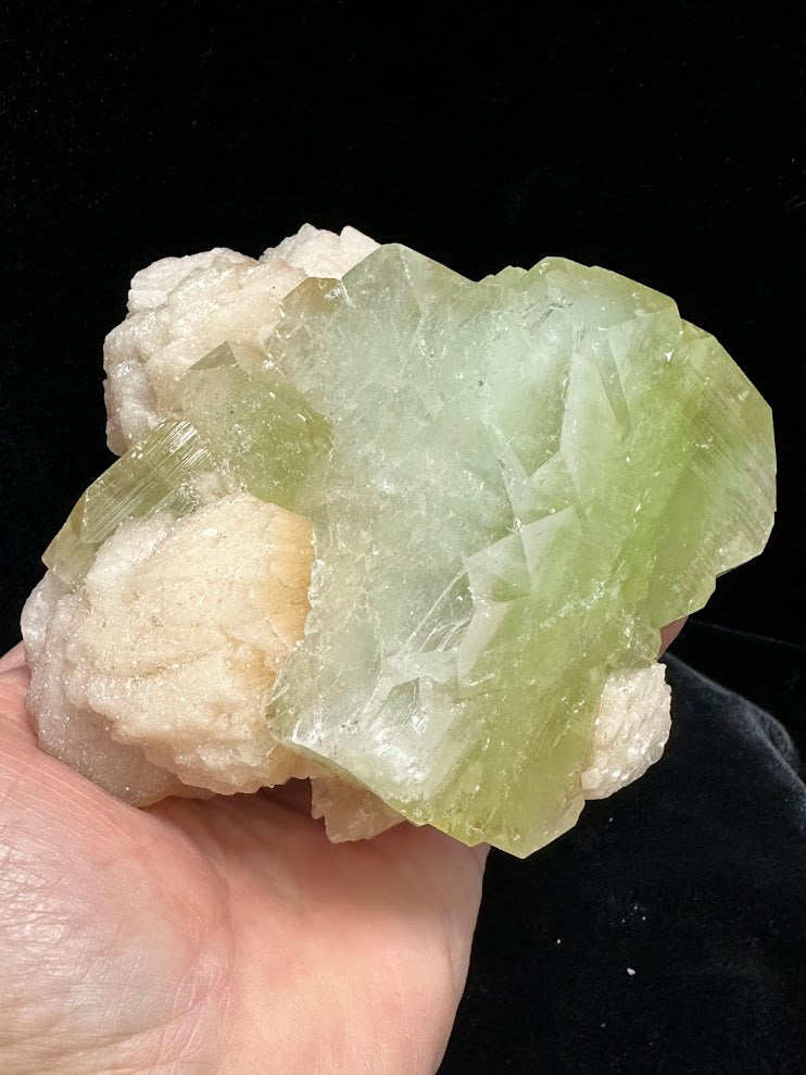 Large Cube Green Apophyllite with Stilbite