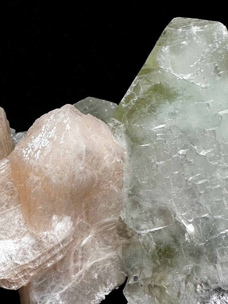 Large Cube Green Apophyllite with Stilbite