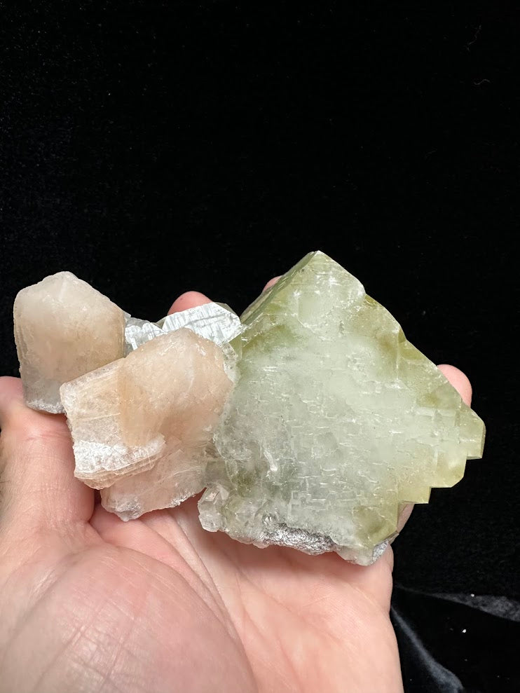 Large Cube Green Apophyllite with Stilbite