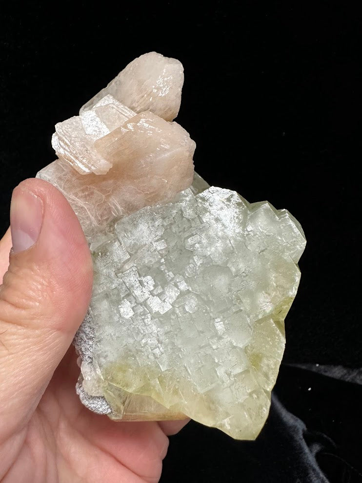Large Cube Green Apophyllite with Stilbite