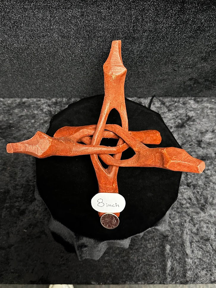 8" stained Snake Head wooden tripod display stands.