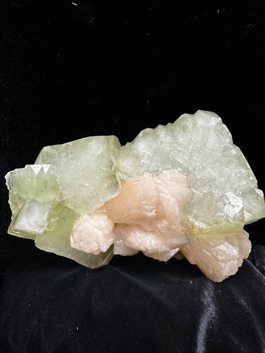 Large Cube Green Apophyllite with Stilbite