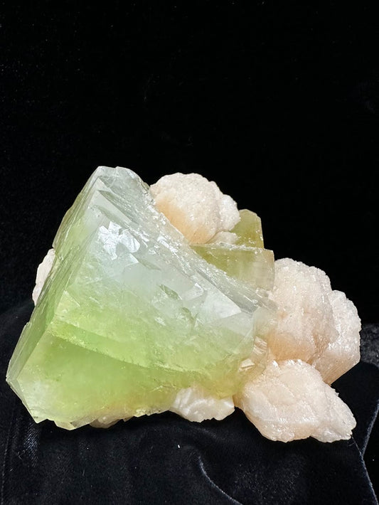 Large Cube Green Apophyllite with Stilbite