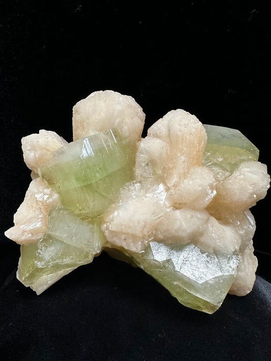 Large Cube Green Apophyllite with Stilbite